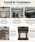 Customer reviews of Dope 3 Light Dining Room Fixture with Modern Farmhouse Vibe, showcasing various kitchen installations and feedback.