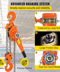 3/4 Ton Lever Chain Hoist With 1650 Lbs Capacity, 10 Ft Chain Come Along, Advanced Braking System, Heavy Duty Hooks