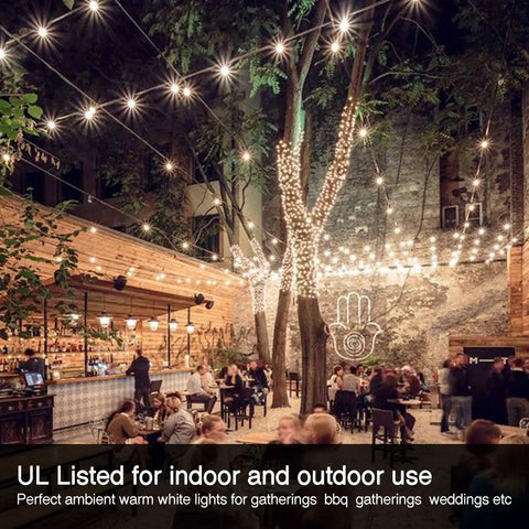Outdoor setting with 100 Ft G40 Globe Outdoor String Lights With 50 Dimmable Shatterproof Bulbs, 2700K Warm White, Waterproof Connectable.