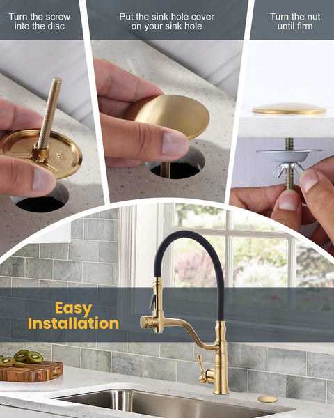 Hassle Free Brass Kitchen Sink Hole Cover With Sharp Brushed Gold Finish And Top Notch Rust Proof Metal Plug For Faucets And Taps Zero Fuss Installation Keeps Your Basins Looking Clean And Completely Solid As A Rock Year After Year