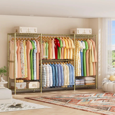 Kickass Heavy Duty Portable Closet Rack With Adjustable Metal Shelves Freestanding Clothes Organizer displaying colorful garments.