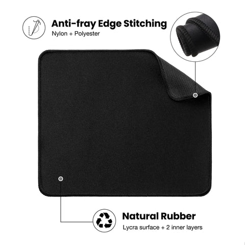 Stitched Edge Non Slip Rubber Mouse Pad For Laptop And PC Use Go To Desk Mat For Gaming Office And Home Black Square 9.8 Inches By 8.3 Inches By 0.08 Inches