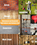 Heavy Duty Power Tool Hanger And Weedeater Rack For Garage Storage Two Pack With Wall Hooks And String Trimmer Holder Up To 55 Lb Capacity Easy Install Tool Organizer For Home Shop displayed on various materials like brick, wood, concrete, and more.