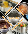 Tri Ply Stainless Steel Sauce Pan With Steamer Basket 1.5 Quart Induction Ready Nonstick Pot cooking pasta and veggies