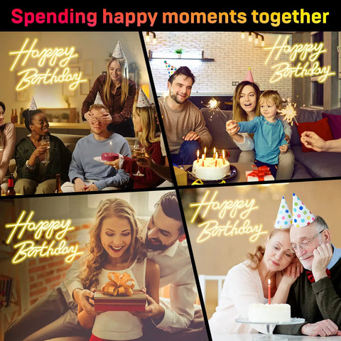 Happy Birthday Neon Sign LED Backdrop With Warm White Glow USB Powered Party Photo Prop For Birthday Parties 16.5 By 11.6 Inch