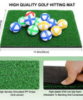 Double Sided Golf Chipping Game Mat 6x5 Ft for Indoor and Outdoor Practice with sticky balls on simulated grass surface