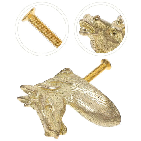Real Deal Brass Animal Head Cabinet Knobs With Sweet Golden Finish durable drawer pull featuring horse design and screw.
