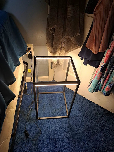 Dope LED End Table With Lamp Bedside Nightstand And Coffee Table Black Geometric Rectangle Metal Desk Lamp Shelf in bedroom