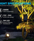 All In One LED Low Voltage Landscape Lighting Kit With 12 Waterproof Garden Lights illuminating tree and pathway at night