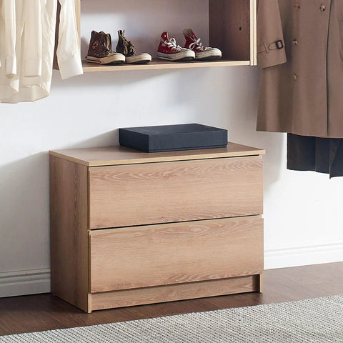 Modern Oak Wall Closet Organizer With Modular Shelves And Kickass Hanging Rod Heavy Duty Mounted Storage Rack For Bedroom Entryway And Laundry Room No Sweat Setup with drawers and black box on top.