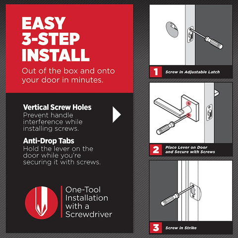 Installation steps for interior privacy door handle with lock for bedroom and bathroom polished chrome lever reversible keyless push