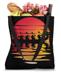Dragon Boat Paddler Tote Bag For Dragonboating Enthusiasts And Teams, Durable Gear loaded with groceries, vibrant sunset print