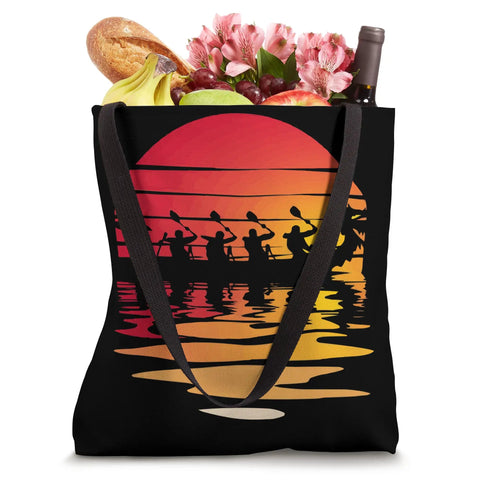 Dragon Boat Paddler Tote Bag For Dragonboating Enthusiasts And Teams, Durable Gear loaded with groceries, vibrant sunset print