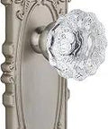 Dope Victorian Plate With Fontainebleau Crystal Knob, Single Dummy, Satin Nickel Finish, Push Pull Door Hardware, Pre Mounted Knobs