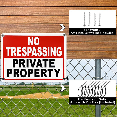Private Property No Trespassing Signs 10x7 Inch 40 Mil Aluminum Reflective UV Printed Weatherproof Easy To Mount