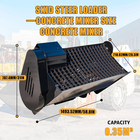 92 Gallon Skid Steer Concrete Mixer Attachment Universal SSQA Hydraulic Cement Bucket For Bobcat Kubota John Deere Heavy Duty No Sweat Daily Grind Workhorse Tool