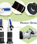 Handheld Honey Refractometer With Tri-Scale Baume 38 To 43 Degrees, Brix 58 To 92 Percent, And Water 12 To 27 Percent For Quick Sweetness Checks On Honey, Jelly, Jam, And Syrup - Pro Grade Sugar Content Meter For Foods And Beverages, silver body with blue prism and black grip