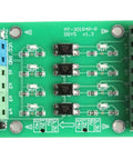 Top view of a 4 Channel Optocoupler Photoelectric Isolator Module Level Voltage Converter For PLC Signals PNP NPN To NPN 12V To 3.3V Plug And Play Ready With Anti Connection Protection And 20KHz Max Frequency, showing green circuit board with connectors.