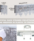 Diagram of Crystal Drape Vanity Light 24 Inch Chrome Over Mirror For Powder Room, with size details and installation parts