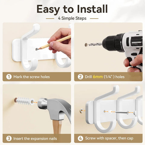 Installation guide for Hella Sturdy Wall Mount Coat Rack Featuring Heavy Duty Double Steel Hooks For Backpack Storage And Rust Proof Coating For Mudroom Storage That Handles Maximum Load Zero Fuss.