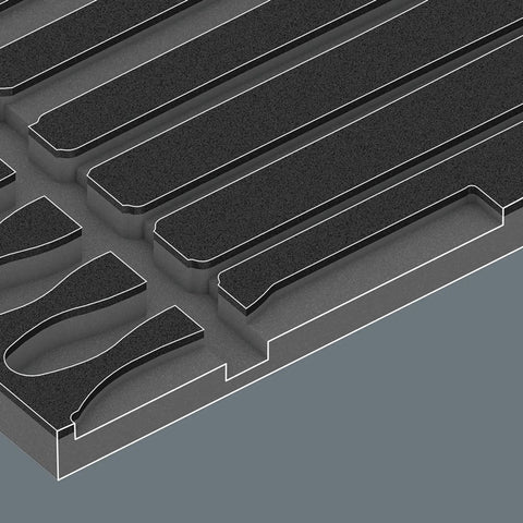Pferd File Set 1 With Foam Insert 6 Piece Tool Organizer showing two-color foam slots for secure tool placement, detail view.