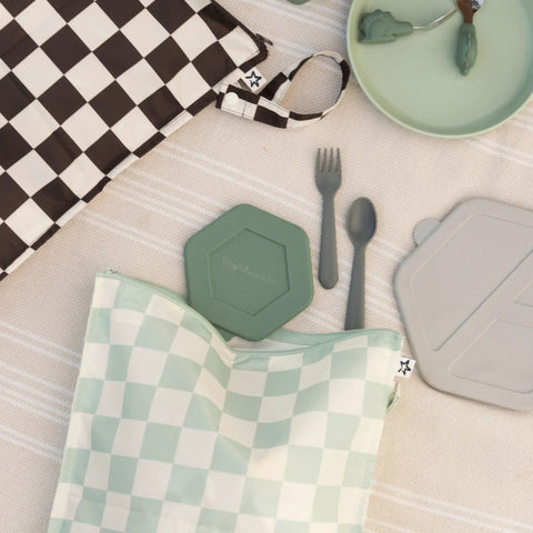 Mess-Proof Wet Bag Set 2-Pack Reusable Waterproof Bags for Swimsuits and Baby Clothes, black and green checkered design, 12.5 x 16 inches