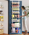 Over The Door Pantry Organizer Eight Tier With Adjustable Baskets Metal Hanging Spice Rack for kitchen storage in use