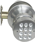 Electronic Door Knob With Front Keypad, Spring Latch Lock, DIY Install, stainless steel, numeric buttons visible