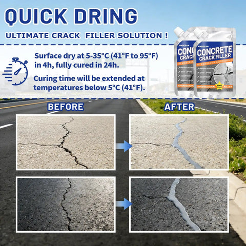 Two Pack Grey Concrete Crack Filler Sealant With High Elasticity Self Leveling Cement Caulk Quick Drying Waterproof Joint Repair before and after usage.