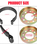 4 Inch Rear Drum Brake Band And Cable Kit Easy To Install for go karts and mini bikes, detailed dimensions shown, black band and metallic drum