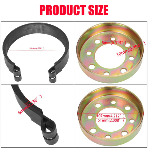 Rear 4 Inch Drum Brake Band and Steel Sprocket Hub Kit dimensions for Predator 212cc and 196cc, Manco 1492, Azusa 2562