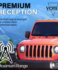 Red Jeep with 13 Inch All Terrain Flexible Rubber Antenna With Spring Steel Internal Core For Cars And Trucks, AM FM Radio Reception, mountain backdrop
