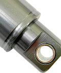 Close-up of Beefed-Up Hydraulic Rear Shock Upgrade, cylindrical suspension for electric scooters, metal finish