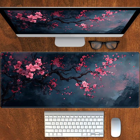 Pink Flower Extended Gaming Mouse Pad XL With Non Slip Base And Stitched Edges, Large Desk Pad for Keyboard and Mouse
