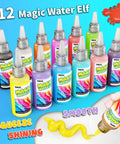 Water Gel Elf Kit For Kids With 12 Color Magic Gels visible in bottles, demonstrating smooth gel flow for creative play.