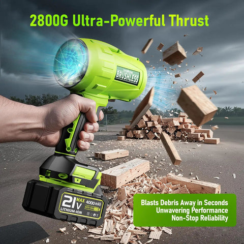 Beast Mode Cordless Leaf Blower with Battery and Charger Turbo Jet 580000 RPM mini handheld 21V blasting wood debris