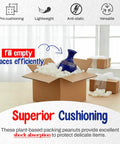 Eco Friendly Off White Plant Based Packing Peanuts Bulk Void Fill Padding For Fragile Moving Supplies Heavy Duty Cushion Material in box protecting a vase.