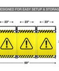 Caution Symbol Foldable Safety Barricade With High Visibility Red Panels, 3 Foot Lightweight Portable Barrier, Easy Setup, Heavy Duty PVC Frame.