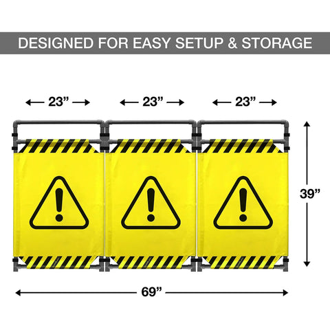 Caution Symbol Foldable Safety Barricade With High Visibility Red Panels, 3 Foot Lightweight Portable Barrier, Easy Setup, Heavy Duty PVC Frame.