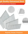 Heavy Hitter Galvanized Finish Nails 16 Gauge 20 Degree Angled 2000 Piece Set showing multiple rows of nails made from galvanized steel.