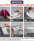 Installation steps for Double Toilet Paper Holder With Shelf And Phone Storage, Wall Mount, Self Adhesive Roll Dispenser, Rustproof Aluminum