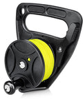 Compact 150 Foot Scuba Dive Reel With Thumb Stopper For Kayaks and Safety Anchoring Ultra Versatile Dive Gear, black with yellow line