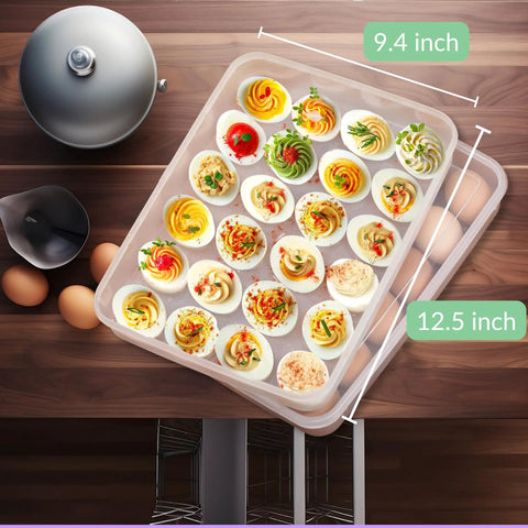 Two Pack Deviled Egg Carriers With Lids Portable 24 Egg Holders 48 Egg Capacity BPA Free Plastic Stackable Refrigerator Organizer Clear Tray Secure Seal Easy Clean Party Ready On The Go