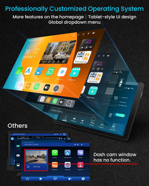 Ultra Slim 11 Inch Wireless CarPlay Screen showing customized operating system interface with GPS Mirror Link feature