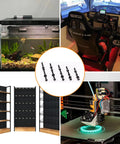Collage featuring an aquarium, racing simulator, shelving units, 3D printer, and 461 Piece M3 Hex Socket Head Screws Kit with Nuts.