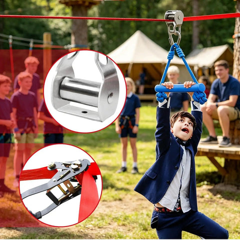 Child using Zip Line Kit Quick Tighten Outdoor Play Set For Kids Teens And Adults Durable Hanging Slack Line System in a park