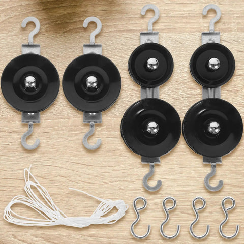 Hands On Ten Piece Mechanics Pulley Block Set With Heavy Duty Metal Fixed And Movable Pulleys Ropes Hooks Transparent Storage Case STEM Physics Lab Kit For Teaching Simple Machines In Classrooms Or Home Labs, 2 fixed pulleys, 2 movable pulleys, ropes and hooks