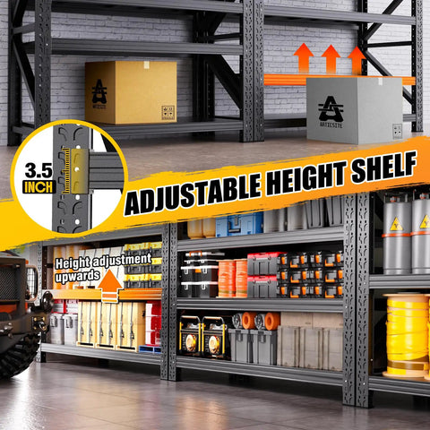 Heavy Duty Metal Storage Shelves For Garage, Adjustable Workshop Rack With Rust Resistant Steel Build, Rock Solid No Nonsense Shelving Unit For Bulky Gear And Toolboxes, Built Tough As Nails