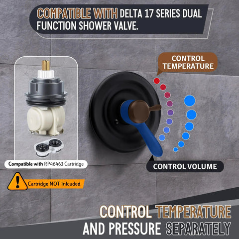 Lever Handle Assembly For Delta 17 Series Dual Function Shower Valve With RP46463 Cartridge Kit in use, matte black finish