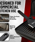 Heavy Duty 3 In 1 Panini Grill Brush Cleaner With Stainless Steel Scraper Tool on a commercial grill for effective cleaning.